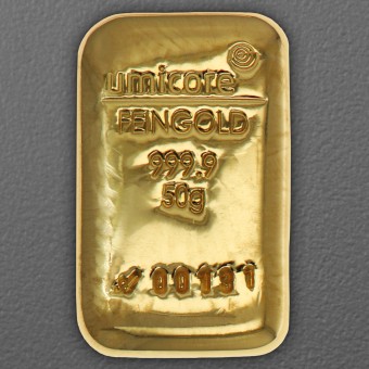 Goldbarren 50g Umicore, gegossen 