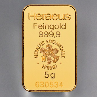 Goldbarren 5g HERAEUS, geprägt 