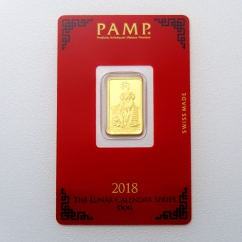 Goldbarren 5g "Hund 2018" Lunar PAMP 