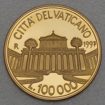 Goldmünze "100000 Lire 1997" Basilika St. Paul von den Mauern (Vatikanstadt)