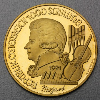 Goldmünze "1000 Schilling-1991 Mozart,Zauberflöte" 