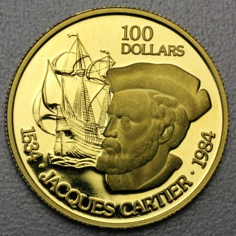 Goldmünze 100 Dollar "Jaques Cartier" 1984 (PP) Entdeckungsreise (Kanada)