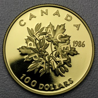 Goldmünze 100 Dollar "Maple+Olive" 1986 (Kanada)