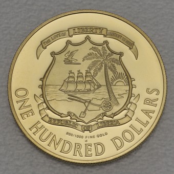 Goldmünze "100 Dollars - 1977" 130. Geburtstag der Republik (Liberia)