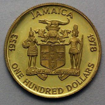 Goldmünze 100 Dollar "Krönung Queen Elizabeth II"  1978 25. Jubiläum (Jamaica)