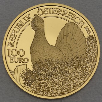 Goldmünze 100 Euro "Auerhahn" 2015 Unseren Wildtieren auf der Spur (Österreich)