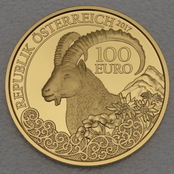 Goldmünze 100 Euro "Steinbock" 2017 Unseren Wildtieren auf der Spur (Österreich)