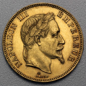 Goldmünze "100 Francs/Napoleon III. mit Kranz" (F) 