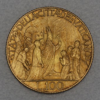Goldmünze 100 Lire "Pius XII." 1950 Öffnung der Tür zum Heiligen Jahr (Vatikanstadt)