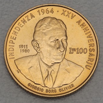 Goldmünze 100 Liri "Unabhängigkeit Malta" 1989 (Malta)