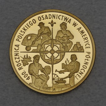Goldmünze 100 Zloty "Polnische Besiedlung" 2008 400. Jahrestag der Besiedlung Nordamerikas (Polen)