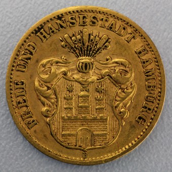 Goldmünze 10 Mark "Stadtwappen Hamburg" 1874-B J.207 (Hamburg)