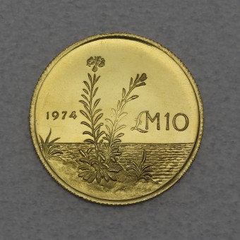 Goldmünze "10 Pounds - 1974" (Malta) 