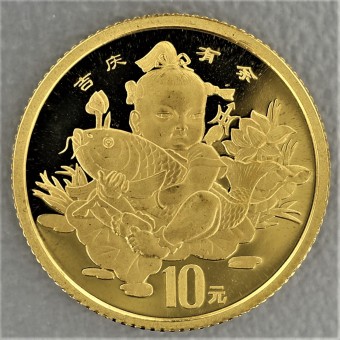 Goldmünze "10 Yuan 1997 - Kind m. Karpfen" (China) 