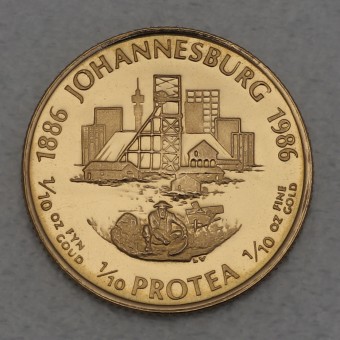 Goldmünze 1/10oz "100. Jubiläum Johannesburg" 1986 Protea (Südafrika)