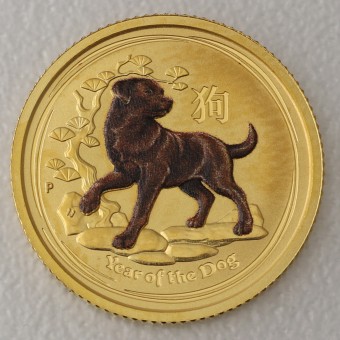 Goldmünze 1/10oz "Hund" 2018 (koloriert) Lunar II – Year of the Dog (Australien)