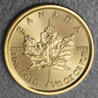 Goldmünze 1/10oz "Maple Leaf" aktueller Jahrgang (Kanada)