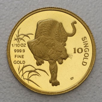Goldmünze 1/10oz "Year of the Tiger" 1986 Lunar Serie (Singapur)