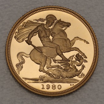 Goldmünze 1/2 Sovereign "Elizabeth II." 1980 (PP) (Großbritannien)