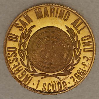Goldmünze "1 Scudo" 1992 Beitritt zu den Vereinten Nationen (San Marino)