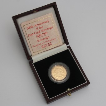 Goldmünze 1 Sovereign "500th Anniversary" 1989 (PP) First Gold Sovereign (Großbritannien)