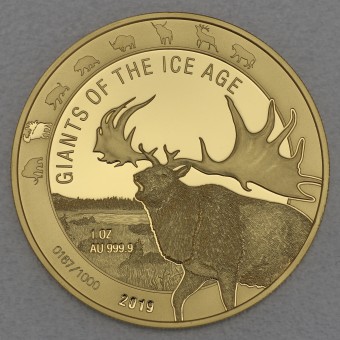 Goldmünze 1oz "Riesenhirsch 2019" (Ghana) "Giants of the Ice Age" Serie