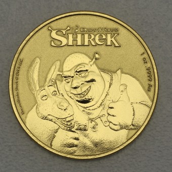 Goldmünze 1oz "SHREK und Esel - 20th Anniversary" (in Holz-Schatulle mit Zertifikat)