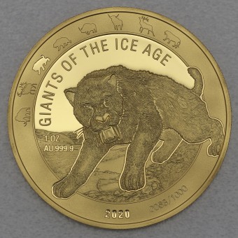 Goldmünze 1oz "Säbelzahnkatze" 2020 Giants of Ice Age (Ghana)