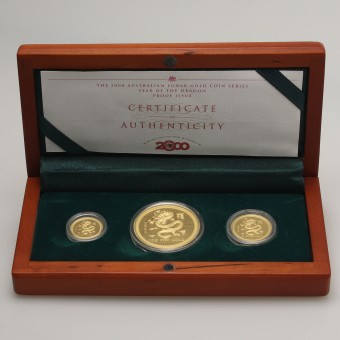 Goldmünze 1oz + 1/4oz + 1/10oz "Drache" 2000 (PP) Set – 3-teilig Lunar I (Australien)