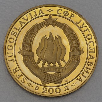 Goldmünze 200 Dinar "25 Jahre Befreiung" 1968 25. Jahrestag jugoslawische Republik (Jugoslawien)
