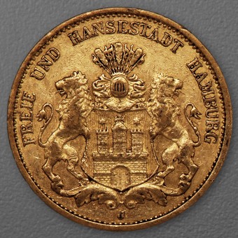 Goldmünze 20 Mark "Stadtwappen Hamburg" 1875-J J.210 (Hamburg)