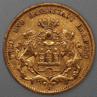 Goldmünze 20 Mark "Stadtwappen Hamburg" 1877-J J.210 (Hamburg)