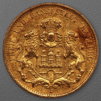 Goldmünze 20 Mark "Stadtwappen Hamburg" 1883-J J.210 (Hamburg)