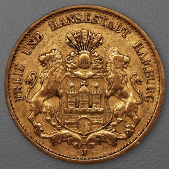 Goldmünze 20 Mark "Stadtwappen Hamburg" 1884-J J.210 (Hamburg)