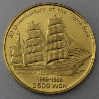 Goldmünze 2500 Won "Gorch Fock" 1988 30th Anniversary (Nordkorea)