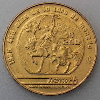 Goldmünze 250 Pesos "Reiter" 1985 Fußballweltmeisterschaft 1986 (Mexiko)