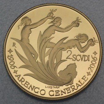 Goldmünze 2 Scudi "Arengo Generale" 2006 (PP) 100. Jahrestag (San Marino)