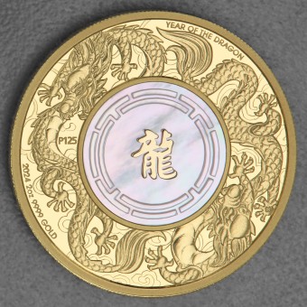 Goldmünze 2oz "Double Dragon & Pearl" 2024 (PP) Perlmutt-Einsatz (Australien)
