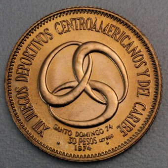 Goldmünze 30 Pesos "Central American Games" 1974 (Dominikanische Republik)