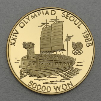 Goldmünze "50000 Won 1986-Turtle Boat" Süd Korea