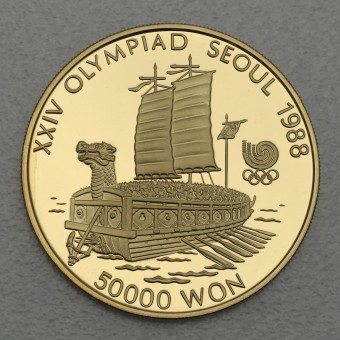 Goldmünze 50000 Won "Turtle Boat" 1986 24. Olympiade in Seoul 1988 (Südkorea)