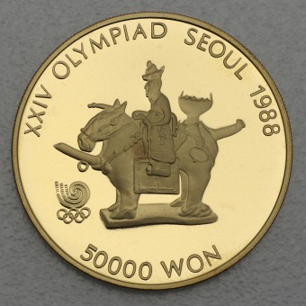 Goldmünze "50000 Won 1987-Horse & Rider" Süd-Korea