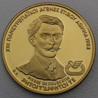 Goldmünze "5000 Drachmen-Coubertin 1982" (Griech.) 