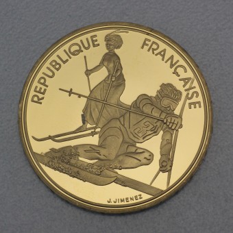 Goldmünze "500 Francs-1990 Slalom" (Frankreich) 