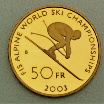 Goldmünze 50 Franken "Ski WM St. Moritz" 2003 (Schweiz)