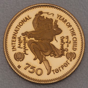 Goldmünze 750 Tugrik "Year of the Child" 1980 (Mongolei)