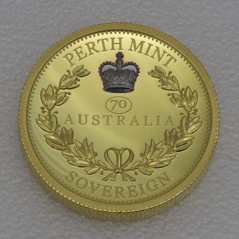 Goldmünze "Australia Sovereign 2022" (PP/HR) Piedfort / Privy Mark "70" platiniert