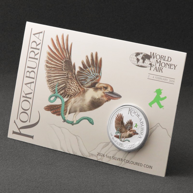 Silbermünze 1oz Kookaburra 2024 (koloriert) World Money Fair Coin