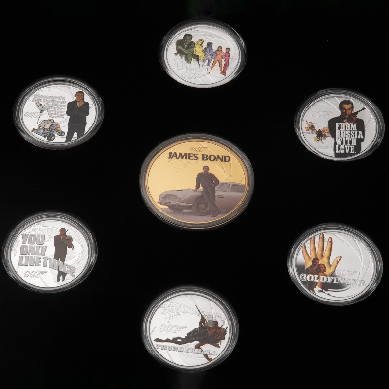 Silbermünzen 1oz + 6 x 1/2oz Sean Connery 2024 (PP/koloriert