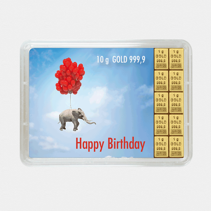 Goldbarren 10g "Elefant/Happy Birthday" (Flip) 